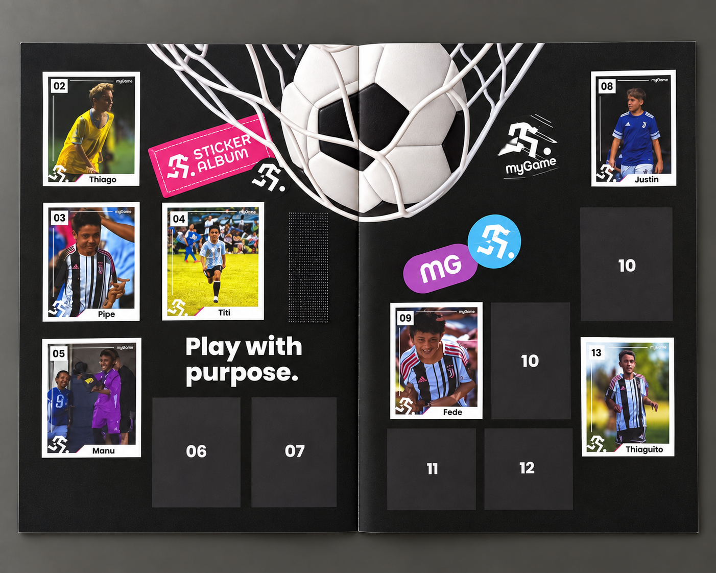 Inside pages of the MyGame sticker album
